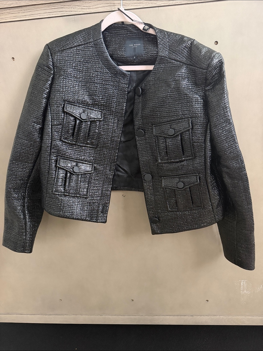 Ted Baker Black Textured Cropped Blazer Jacket
